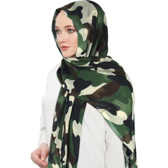 Cotton Voile Summer Shawl Scarf Wrap Camouflage Print Women's Fashion - Picture 5 of 9